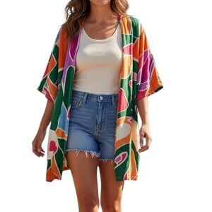 CHRISTIAN SIRIANO Colorful Abstract Print Open-Front Kimono
